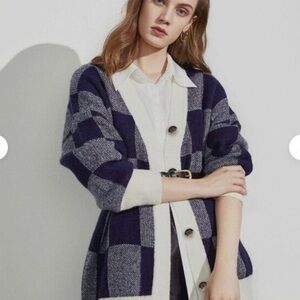 J.ING Knitwear | Mollie Blue Checkerboard Cardigan Size S/M